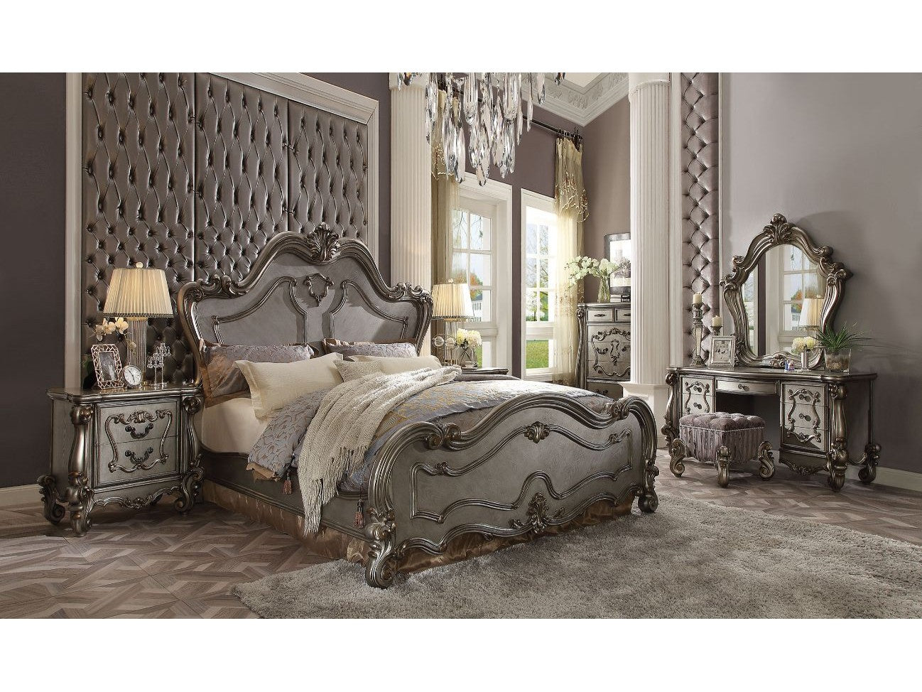 Versailles Antique Platinum Queen Bed - Ornate Home