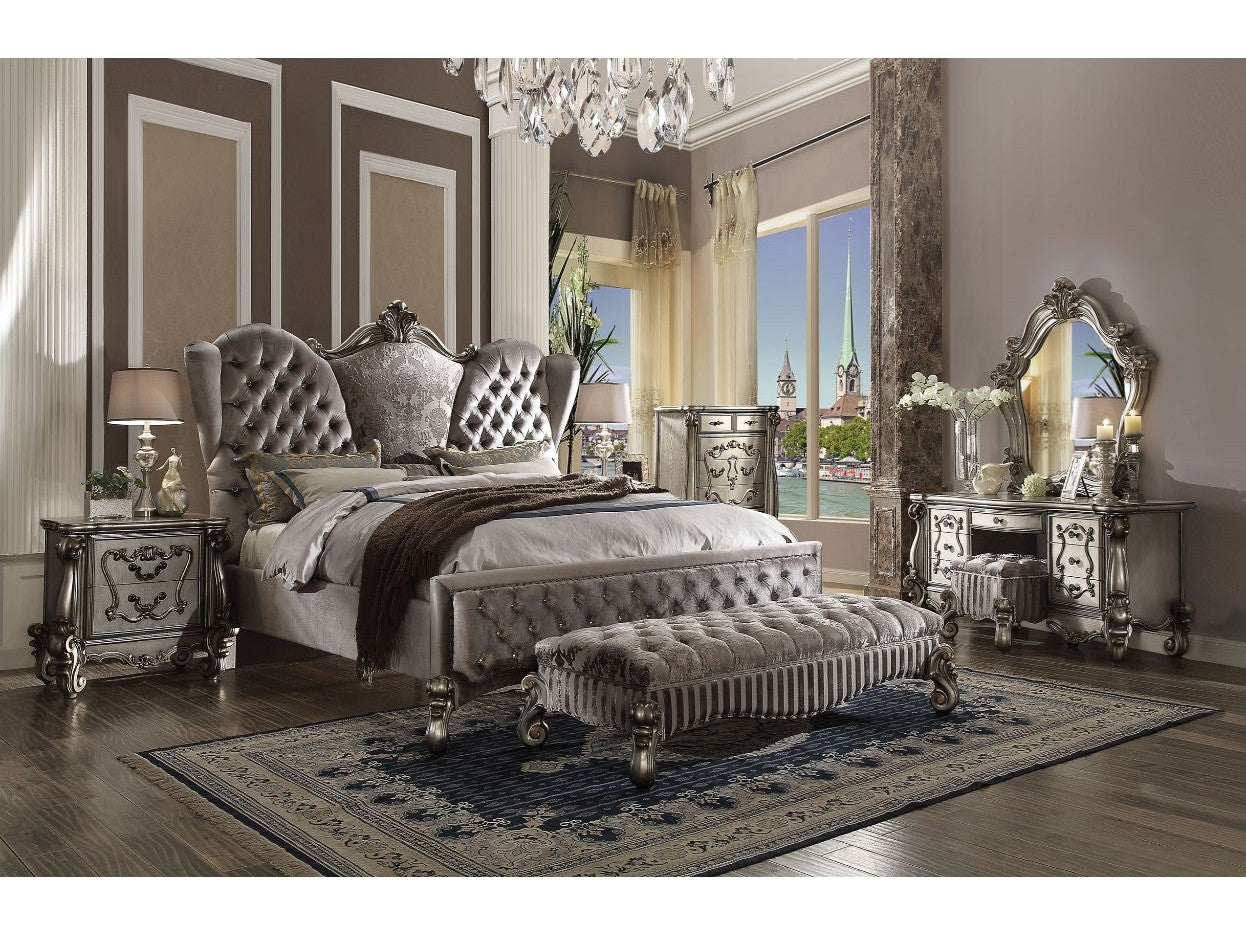Versailles Antique Platinum Velvet Queen Bed - Ornate Home