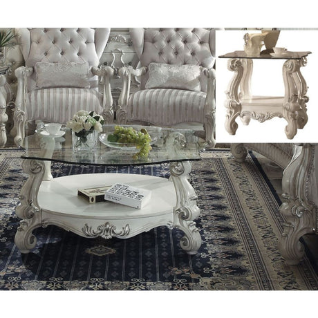 Versailles Bone White & Clear Glass Coffee Table - Ornate Home