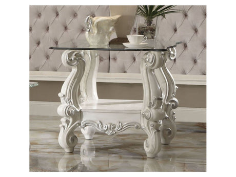 Versailles Bone White & Clear Glass End Table - Ornate Home