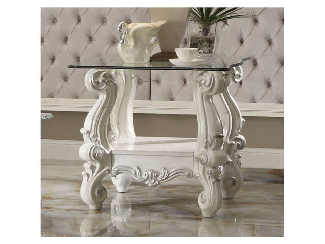 Versailles Bone White & Clear Glass End Table - Ornate Home