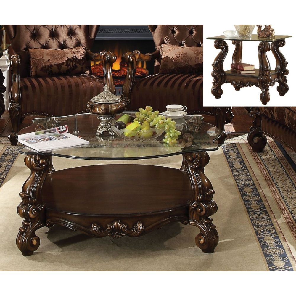 Versailles Cherry Oak & Clear Glass Coffee Table - Ornate Home