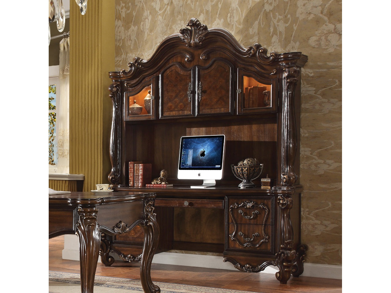 Versailles Cherry Oak Executive Computer Desk w/ Hutch - Ornate Home