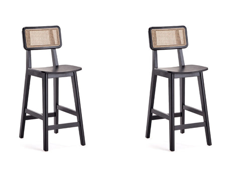 Versailles Counter Stool in Black and Natural Cane (set of 2) - Ornate Home