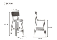 Versailles Counter Stool in Black and Natural Cane (set of 2) - Ornate Home
