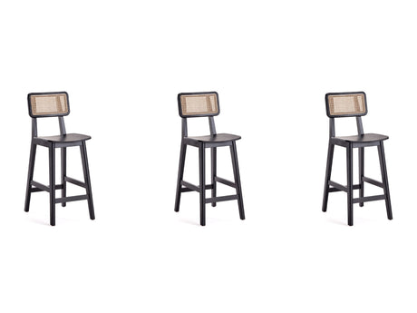 Versailles Counter Stool in Black and Natural Cane (set of 3) - Ornate Home