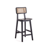 Versailles Counter Stool in Black and Natural Cane (set of 3) - Ornate Home