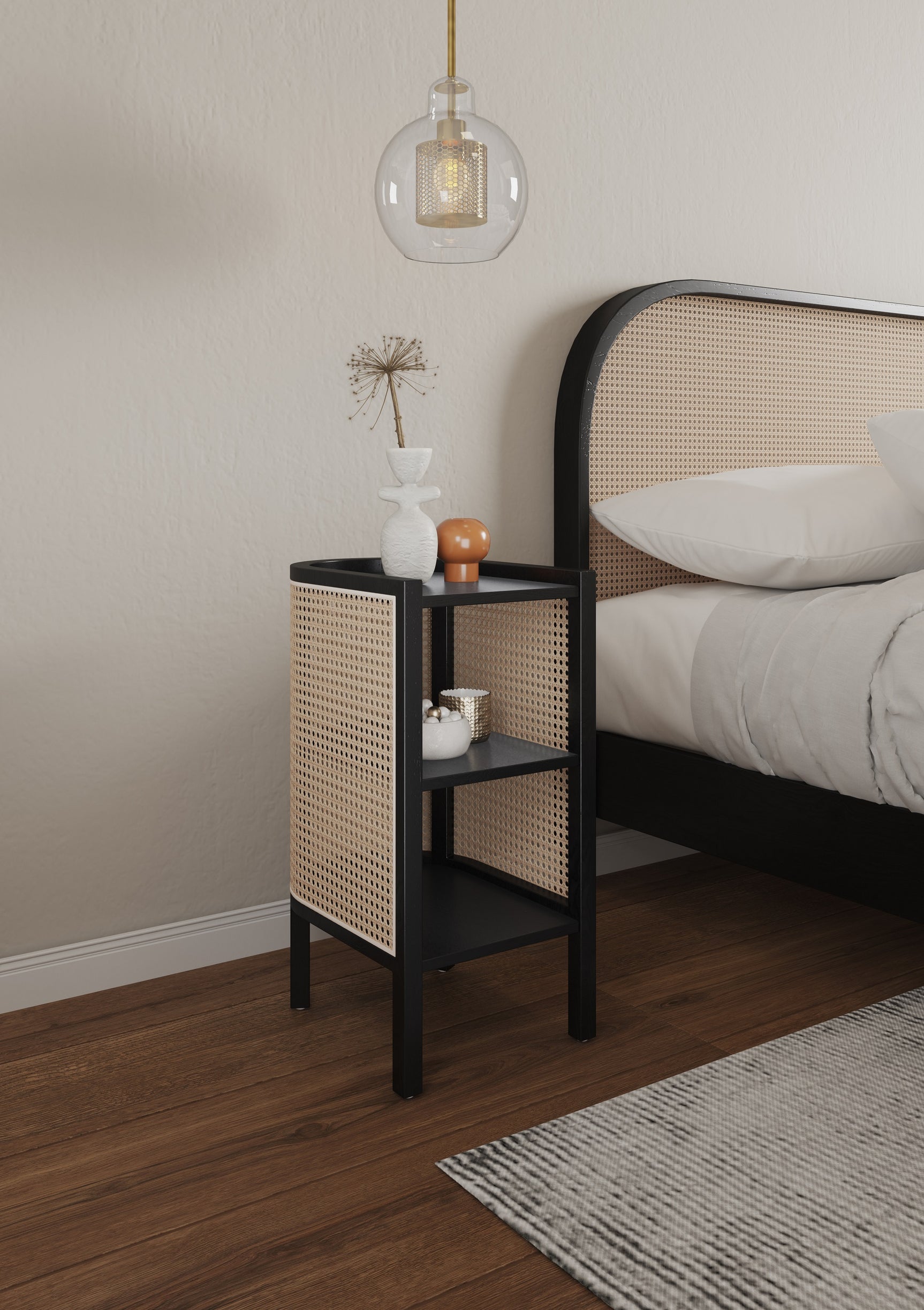Versailles End Table in Black and Natural Cane - Ornate Home
