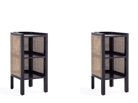 Versailles End Table in Black and Natural Cane (set of 2) - Ornate Home