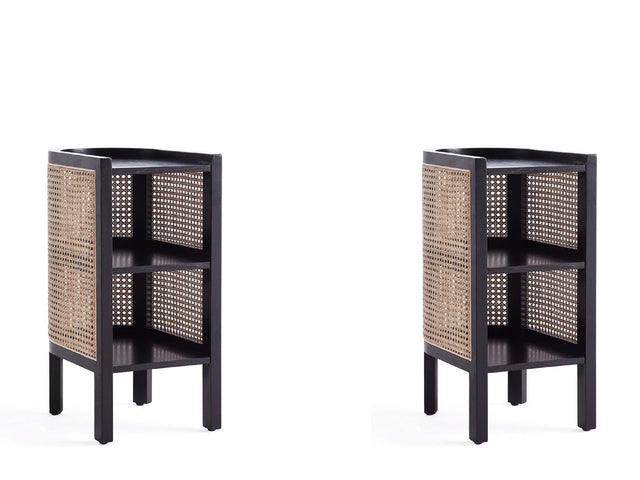 Versailles End Table in Black and Natural Cane (set of 2) - Ornate Home