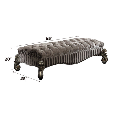 Versailles Fabric & Antique Platinum Bench - Ornate Home