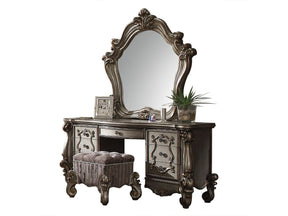 Versailles Fabric & Antique Platinum Vanity Stool - Ornate Home