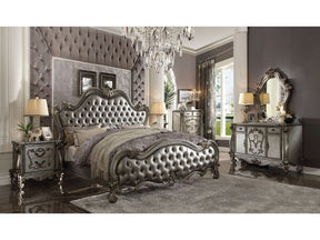 Versailles II Silver PU & Antique Platinum Eastern King Bed - Ornate Home