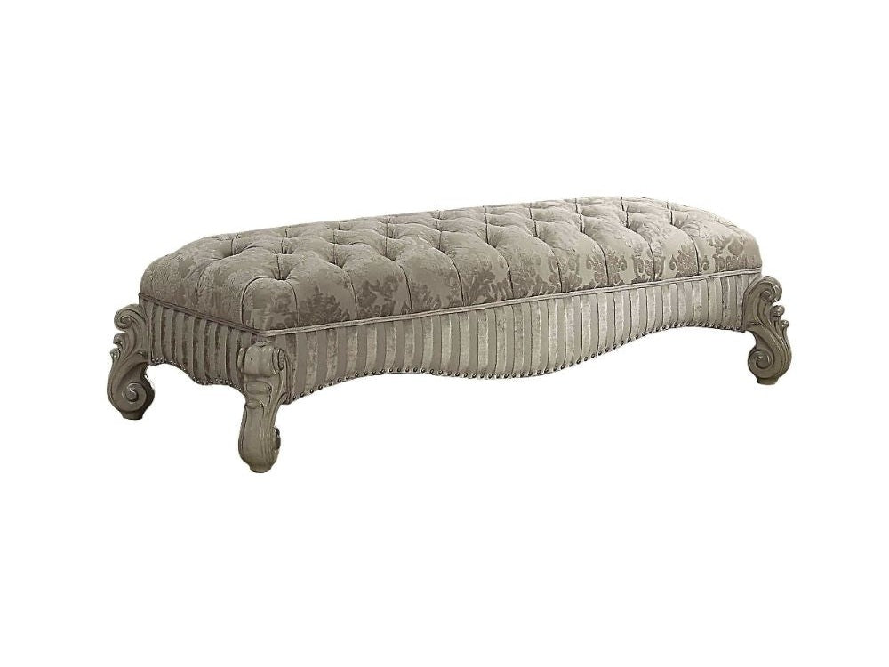 Versailles Ivory Fabric & Bone White Bench - Ornate Home