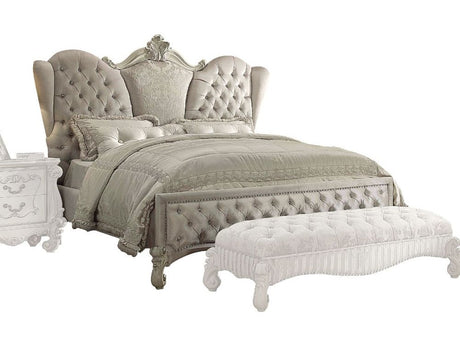 Versailles Ivory Velvet & Bone White Queen Bed - Ornate Home