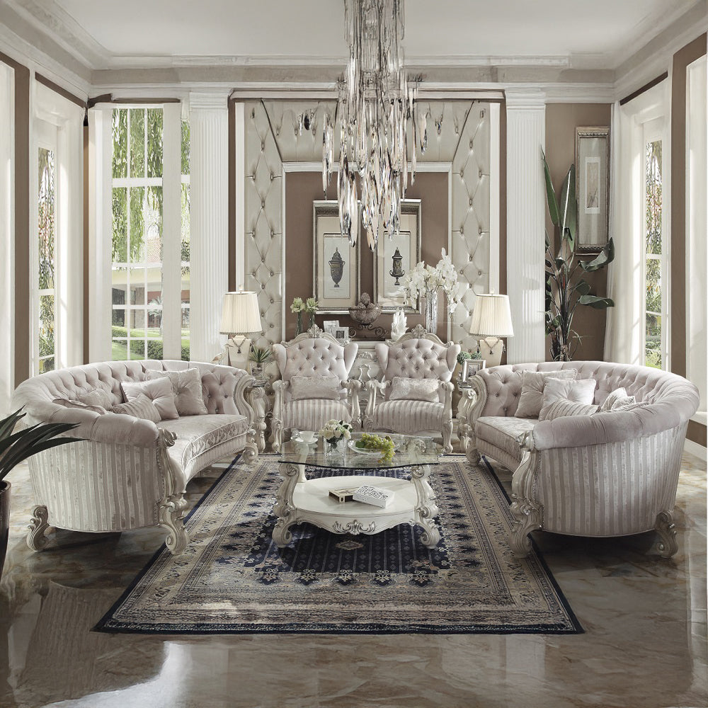 Versailles Ivory Velvet & Bone White Sofa w/5 Pillows - Ornate Home