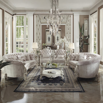 Versailles Ivory Velvet & Bone White Sofa w/5 Pillows - Ornate Home