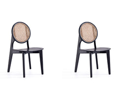 Versailles Round Dining Chair in Black and Natural Cane (set of 2) - Ornate Home