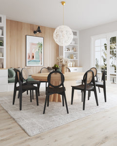 Versailles Round Dining Chair in Black and Natural Cane (set of 2) - Ornate Home