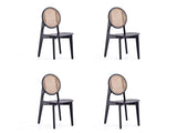 Versailles Round Dining Chair in Black and Natural Cane (set of 4) - Ornate Home
