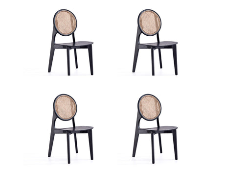 Versailles Round Dining Chair in Black and Natural Cane (set of 4) - Ornate Home