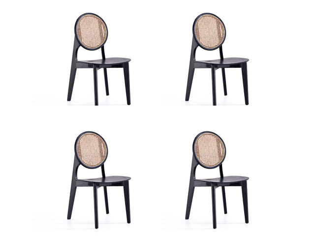 Versailles Round Dining Chair in Black and Natural Cane (set of 4) - Ornate Home