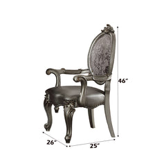Versailles Silver PU & Antique Platinum Arm Chair - Ornate Home