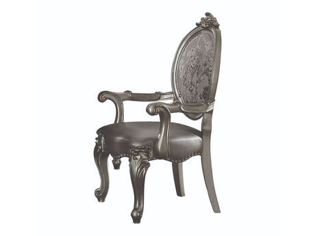 Versailles Silver PU & Antique Platinum Arm Chair - Ornate Home