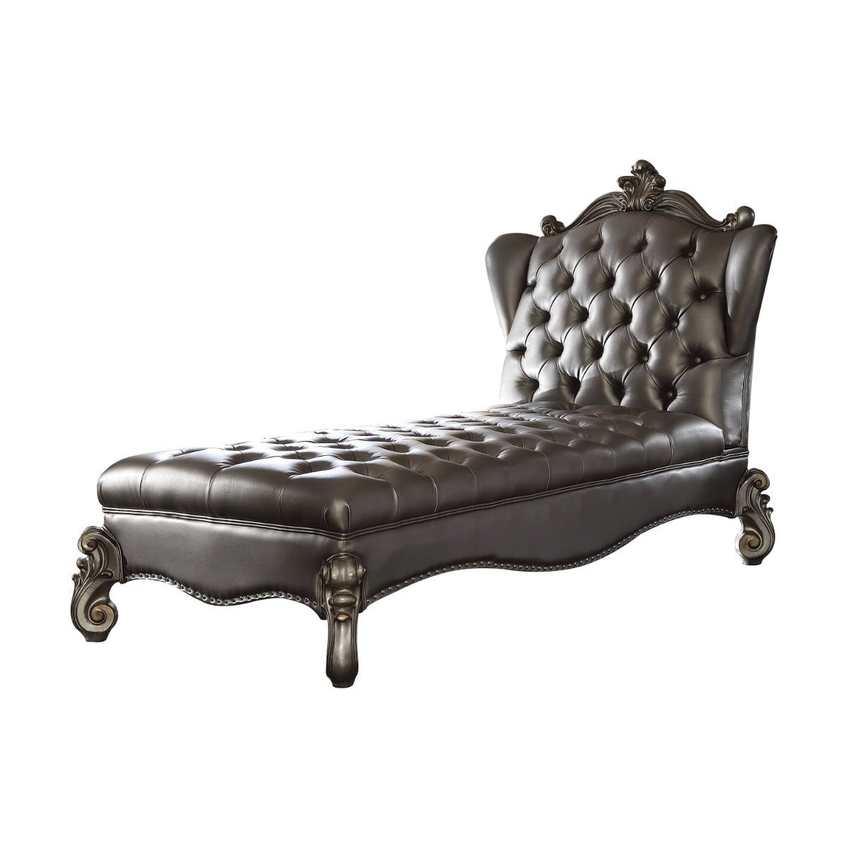 Versailles Silver PU & Antique Platinum Chaise - Ornate Home