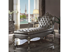 Versailles Silver PU & Antique Platinum Chaise - Ornate Home
