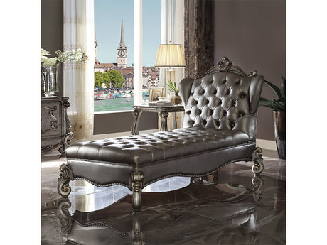 Versailles Silver PU & Antique Platinum Chaise - Ornate Home
