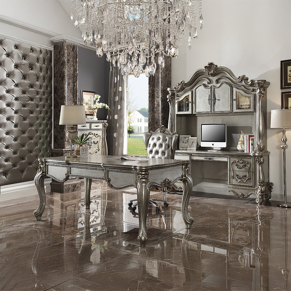 Versailles Silver PU & Antique Platinum Office Chair - Ornate Home
