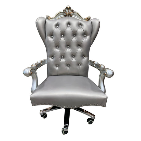 Versailles Silver PU & Antique Platinum Office Chair - Ornate Home