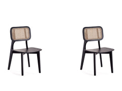 Versailles Square Dining Chair in Black and Natural Cane (set of 2) - Ornate Home