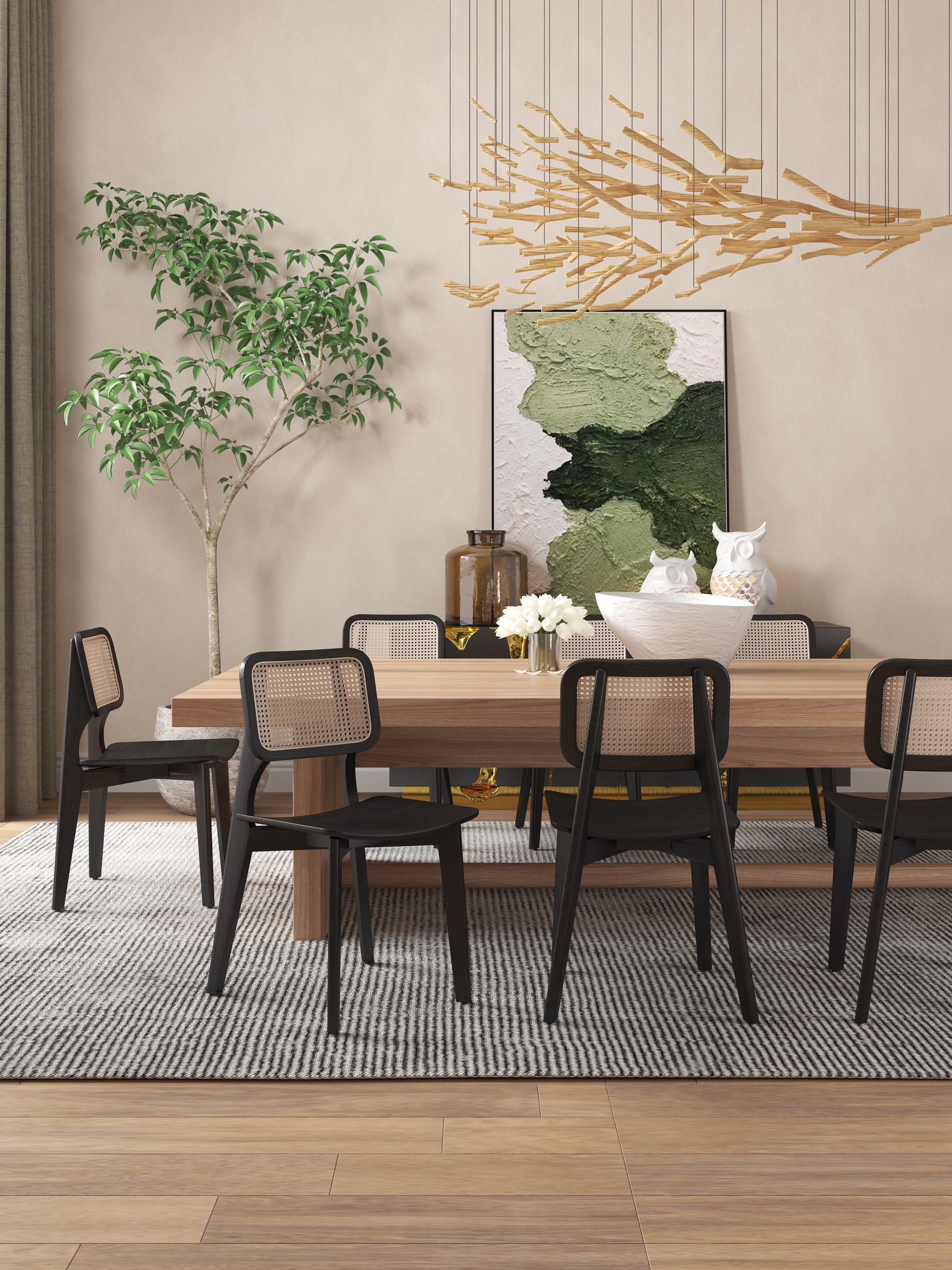 Versailles Square Dining Chair in Black and Natural Cane (set of 2) - Ornate Home