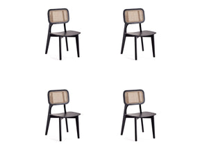 Versailles Square Dining Chair in Black and Natural Cane (set of 4) - Ornate Home