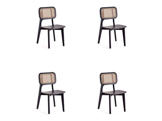 Versailles Square Dining Chair in Black and Natural Cane (set of 4) - Ornate Home