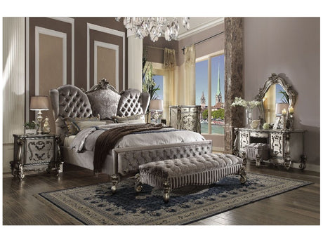 Versailles Velvet & Antique Platinum Eastern King Bed - Ornate Home