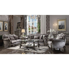 Versailles Velvet & Antique Platinum Loveseat w/3 Pillows - Ornate Home
