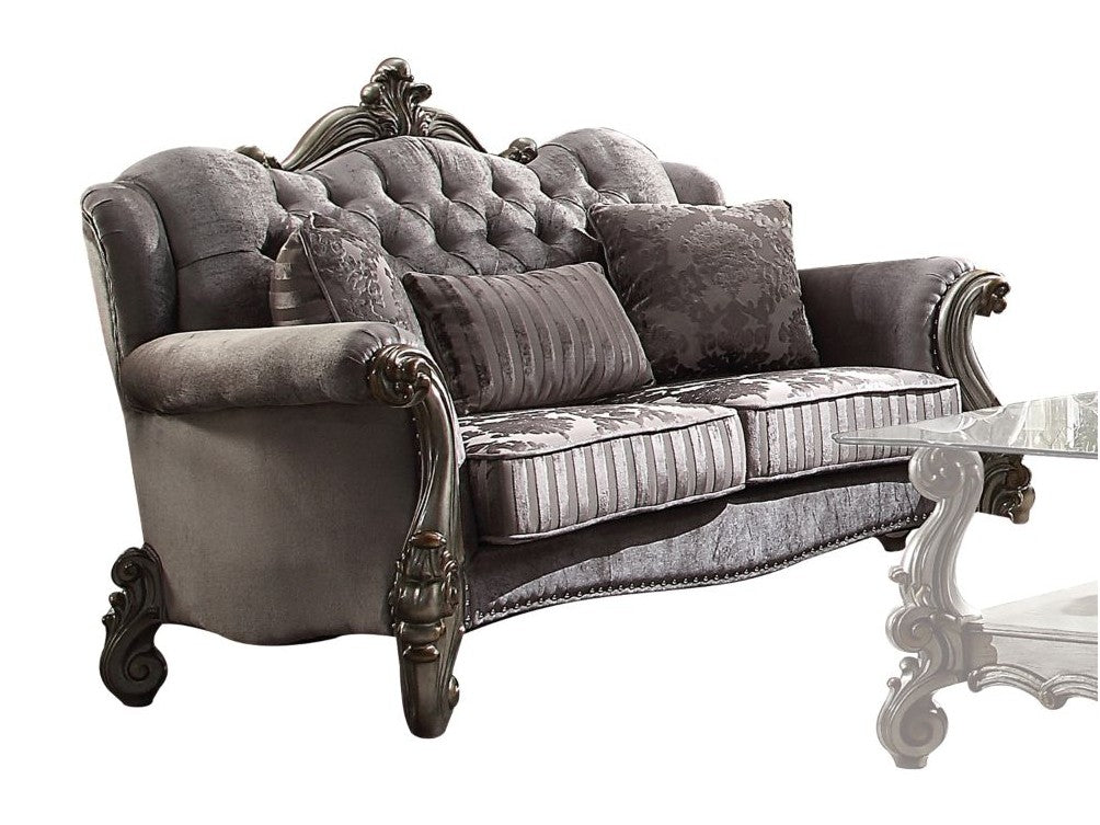 Versailles Velvet & Antique Platinum Loveseat w/3 Pillows - Ornate Home