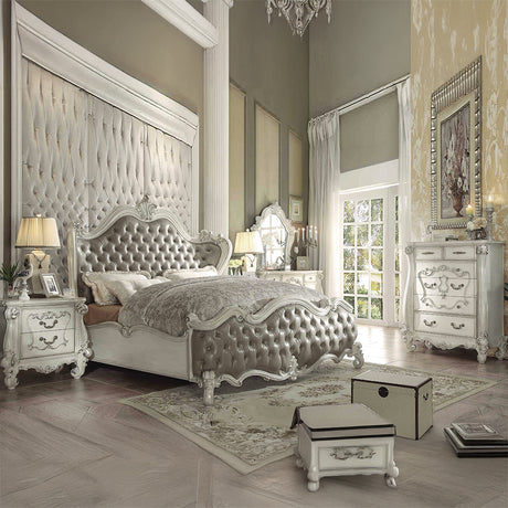 Versailles Vintage Gray PU & Bone White California King Bed - Ornate Home