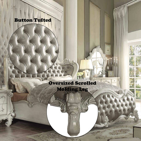 Versailles Vintage Gray PU & Bone White California King Bed - Ornate Home