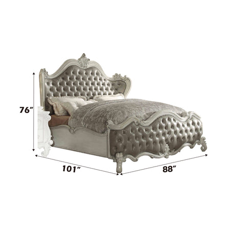 Versailles Vintage Gray PU & Bone White California King Bed - Ornate Home
