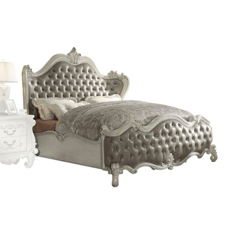 Versailles Vintage Gray PU & Bone White California King Bed - Ornate Home