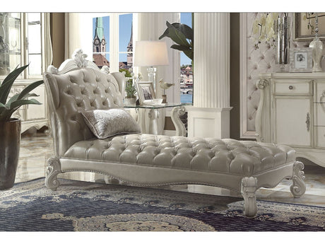 Versailles Vintage Gray PU & Bone White Chaise & Pillow - Ornate Home