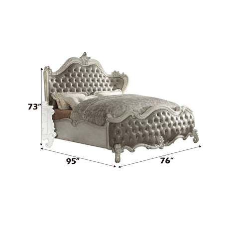 Versailles Vintage Gray PU & Bone White Queen Bed - Ornate Home