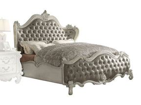Versailles Vintage Gray PU & Bone White Queen Bed - Ornate Home