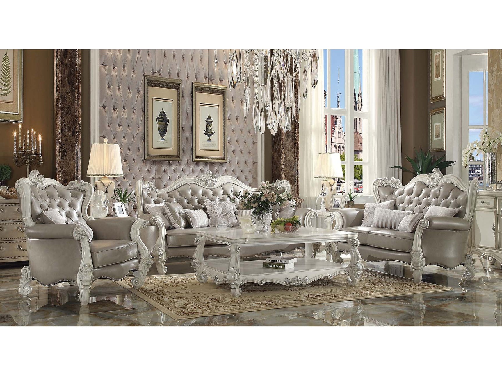 Versailles White Loveseat w/4 Pillows - Ornate Home
