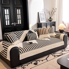 Vertical Stripes Sectional Sofa Cover Slipcover - Non-Slip, Fits L-Shape Couches - Ornate Home
