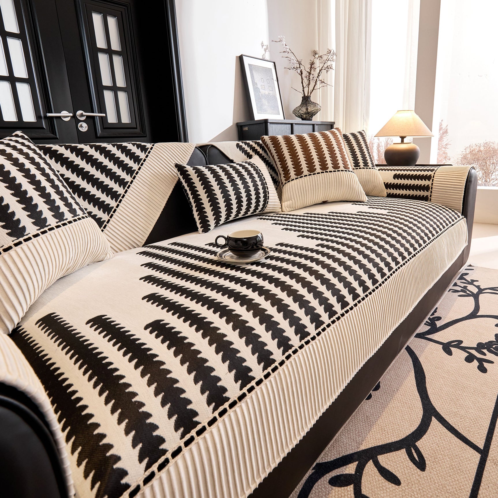 Vertical Stripes Sectional Sofa Cover Slipcover - Non-Slip, Fits L-Shape Couches - Ornate Home